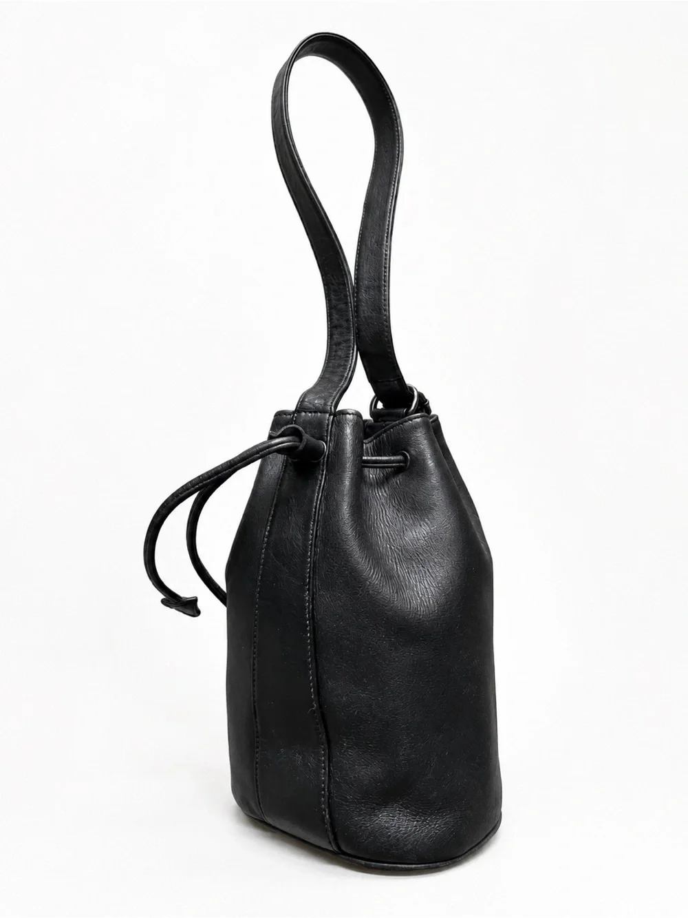 Crouch & Fitzgerald Black Leather Bucket Bag Convertible Backpack Purse